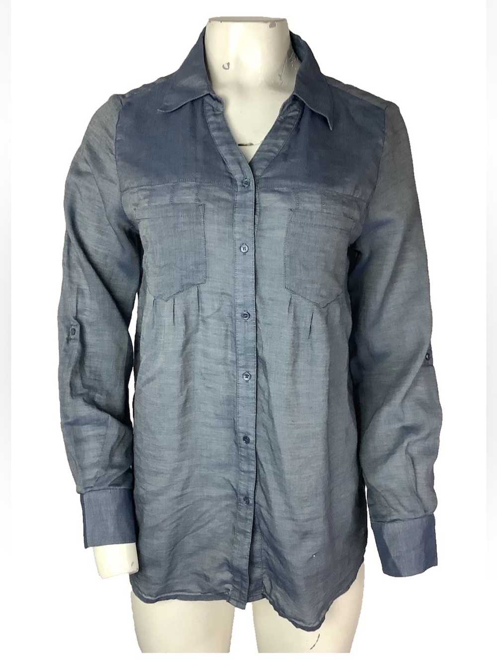 Joie Sz S 100% Cotton Lightweight Long Sleeve Button Blouse Blue Casual